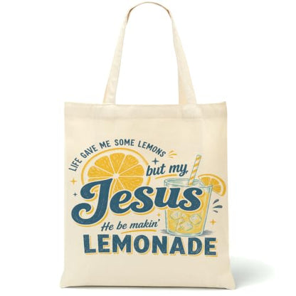 Faith Canvas Tote Bag, Christian Gifts for Women Mama Sister Inspirational Bible Verse Birthday Christmas - color: Lemons 913