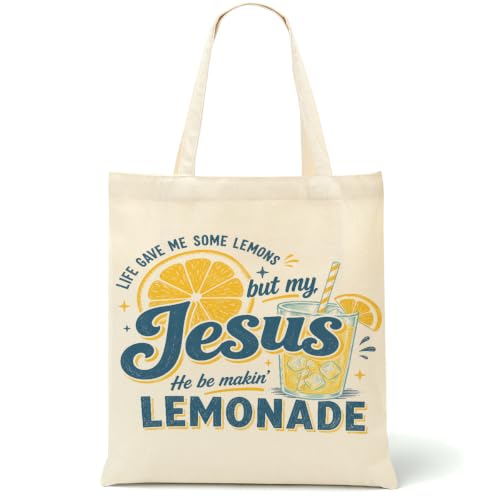 Faith Canvas Tote Bag, Christian Gifts for Women Mama Sister Inspirational Bible Verse Birthday Christmas - color: Lemons 913
