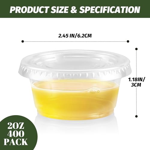 400 Pack 2 oz Jello Shot Cups with Lids, Disposable Condiment Cups - size: 2oz-400p