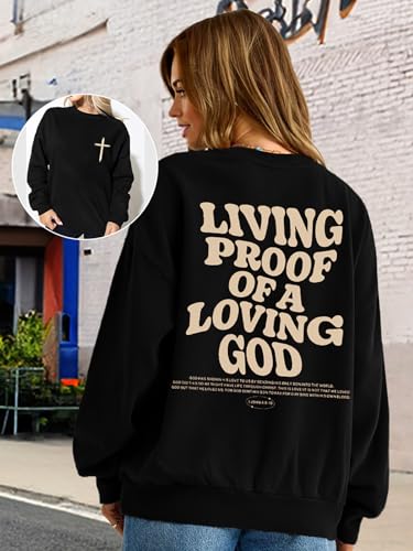 Christian Sweatshirts for Women Jesus Faith Pullover Long Sleeve - color: A-black, size: Medium