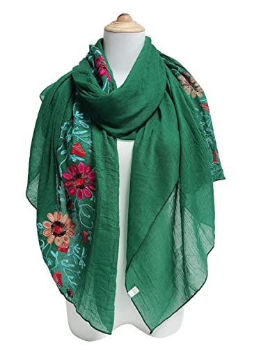 GERINLY Fashion Scarves for Women Lightweight Lace Printed Scarf Shawl Wrap - color: N-green
