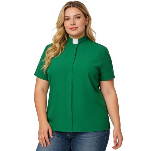BPURB Women's Clergy Tab Collar Shirt Ministry Blouse - color: Green, size: Medium