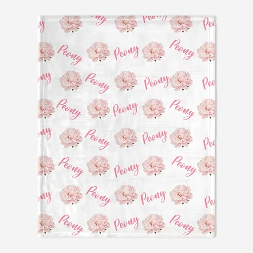 Personalized Floral Name Blanket, Custom Floral Name Design Peony, Soft Nursery Throw, Newborn Birthday Baptism Christening Keepsake - color: #Ver7