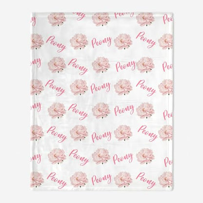 Personalized Floral Name Blanket, Custom Floral Name Design Peony, Soft Nursery Throw, Newborn Birthday Baptism Christening Keepsake - color: #Ver7