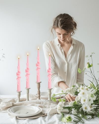 Pink Taper Candle Candlestick Snake Soy Candles Unscented Wedding Party Wax Unscented Dinner Candle Dripless,8 inch,Set of 4,Snake - color: 8''Snake-Pink