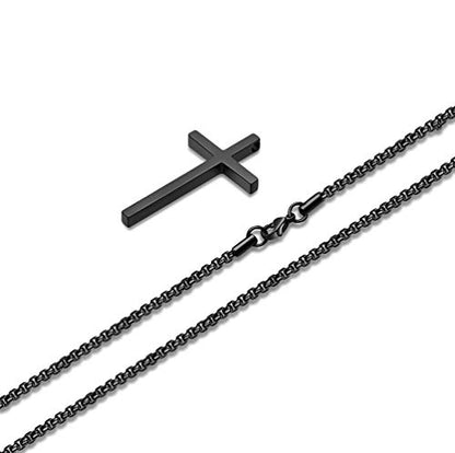 Ursteel Cross Necklace for Men, Silver Black Gold Stainless Steel Cross Pendant Necklace for Men, 16-30 Inches Box Chain - size: 18 inches, style: Black: Cross Pendant 1.2"*0.7"