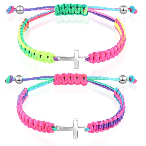 Sureio 2 Pcs Christian Cross Matching Bracelets for Women Men - color: Rainbow