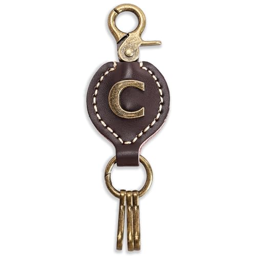 Initial Letter Keychain Brown Leather Alphabet Keychain with Easy Clasp, Key Car Key Bag Key Ring for Women Mens - color: C