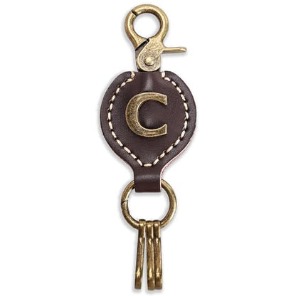 Initial Letter Keychain Brown Leather Alphabet Keychain with Easy Clasp, Key Car Key Bag Key Ring for Women Mens - color: C