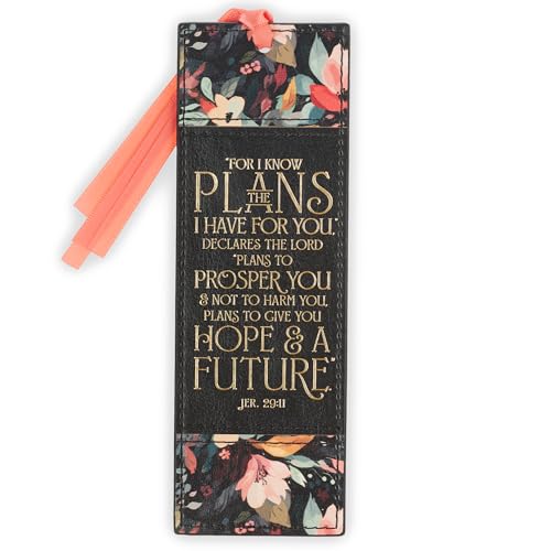 Christian Art Gifts Premium Faux Leather Bookmark: I Know the Plans - color: Black Multicolor Floral/Know the Plans