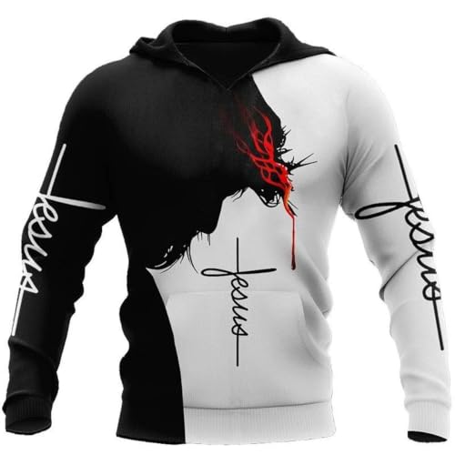 3D Christian Jesus Hoodies for Men Women Unisex Praying Hands Sweatshirt Pullover king Printed sweater - color: Jesuswhite, size: Small