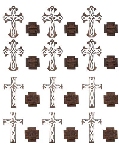 12 in 12 Pcs Wooden Crosses for Craft Unfinished Wood Tabletop Cross Nativity Wood Cross Standing Cross Centerpieces for Christmas Easter Church Sunday First Communion Baptism Decorations (Square)