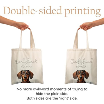 Dog Mom Canvas Tote Bag for Women, Reusable Cotton Shoulder Bag, Dog Lover Gift, Mother’s Day Pet Mom Shopping Tote - color: Dachshund