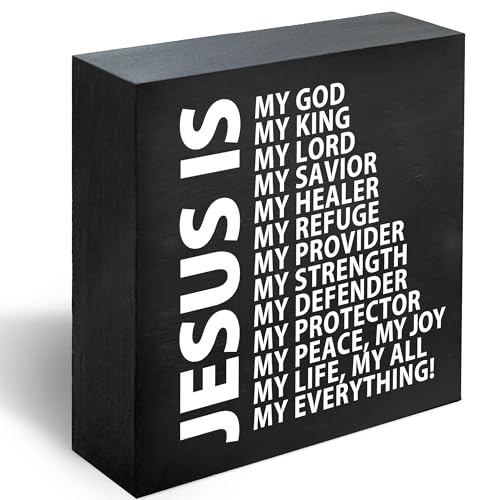 Jesus Is My Everything Christian Decor Wood Sign Desk Decor Wooden Sign for Home Office Living Room Church Kitchen Bedroom bathroom Table Shelf Religious Gifts -A11 - color: Black