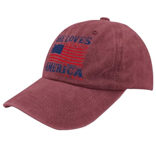 She Loves Jesus and America Too Hats for Womens Soft Washed Distressed Baseball - color: She Loves Jesus and America Toowine Red1