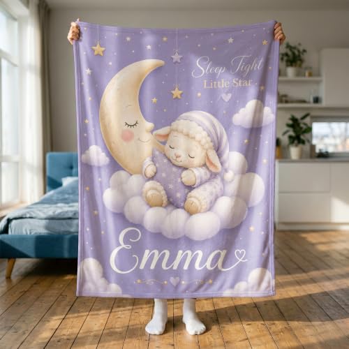 Personalized Baby Blanket With Name, Custom Baby Blankets Gift for Boy Girl - color: Misty Lavender, size: Lamb