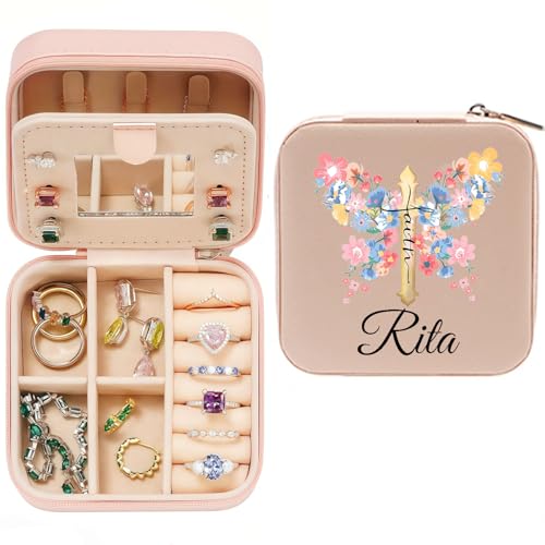 Cherished Moments Personalized Jewelry Keepsake Box with Custom Cross and Name for Teenage Girls Christening Gift - color: Cross and Name-Pink