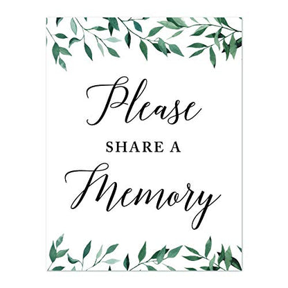 Andaz Press Wedding Party Signs, Natural Greenery Green Leaves, 8.5x11-inch, Please Share a Memory, 1-Pack - color: Activities Memory