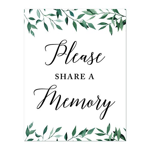 Andaz Press Wedding Party Signs, Natural Greenery Green Leaves, 8.5x11-inch, Please Share a Memory, 1-Pack - color: Activities Memory