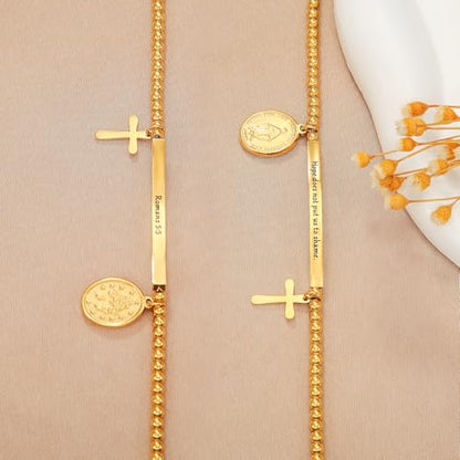 DS Women Christian Charm Bracelet,Cross Scripture Stainless Steel Jewelry - style: Hope does not put us to shame.-Gold
