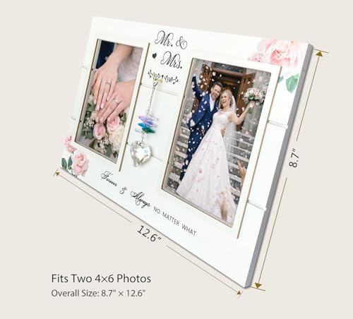 Mr. & Mrs. Wedding Picture Frame, Gift for Couple, K9 Crystal Charm - color: 4. White - Forever & Always