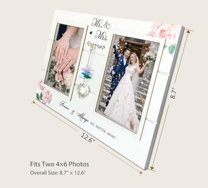 Mr. & Mrs. Wedding Picture Frame, Gift for Couple, K9 Crystal Charm - color: 4. White - Forever & Always