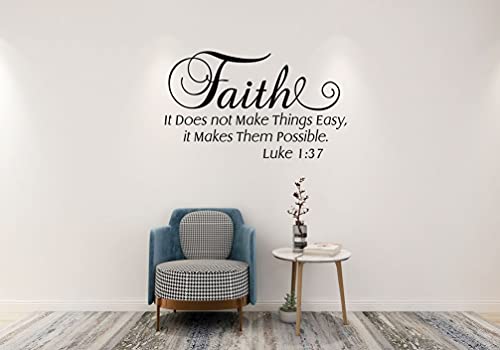 Luke 1:37 Christian Wall Decals, Faith It Does Not Make Things Easy it Makes Them Possible Bible Verse Wall Stickers, Scripture Quotes Religious Phrase Vinyl Wall Art for Home Church