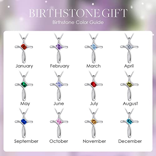 Cross Necklace for Women 925 Sterling Silver Birthstone Necklace for Women - color: 02-Feb-Amethyst