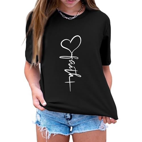 KIEKIECOO Faith Christian Shirts for Women Religious Crewneck Tshirts Cotton Graphic Tees Bible Verse Casual Summer Tops - color: Black, size: X-Large
