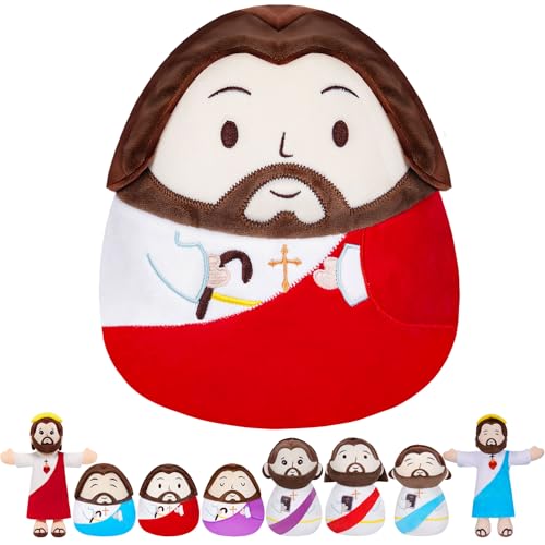 Jesus Plush Pillow Christian Gifts - Jesus Stuffed Animal Perfect Religious with Stunning Embroidery Cross Detail Red 10 Inch - style: Red Jesus Pillow