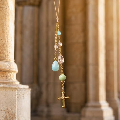 Christian Rearview Mirror Car Charm, Sun Catcher for Faith and Protection - color: Gold-Pastel