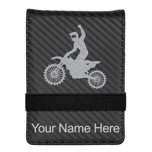 LaserGram Mini Padfolio with Notepad and Pen, Motocross, Personalized Engraving Included (Carbon Fiber Black with Silver) - color: Carbon Fiber Black With Silver