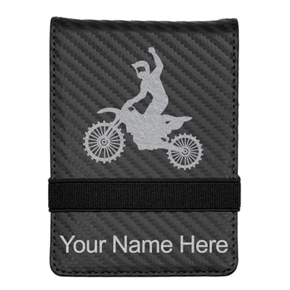 LaserGram Mini Padfolio with Notepad and Pen, Motocross, Personalized Engraving Included (Carbon Fiber Black with Silver) - color: Carbon Fiber Black With Silver