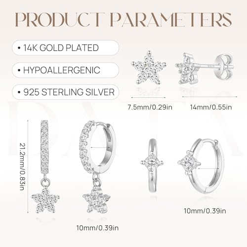 Angelady Gold Hoop Earrings Set for Women, Dainty 14K Gold Plated Flower Moon Cross Dangle Earrings, Hypoallergenic Huggie Hoop Earring Stacks, Stud Earrings for Women Trendy Jewelry Gift - color: Silver,Flower Earrings