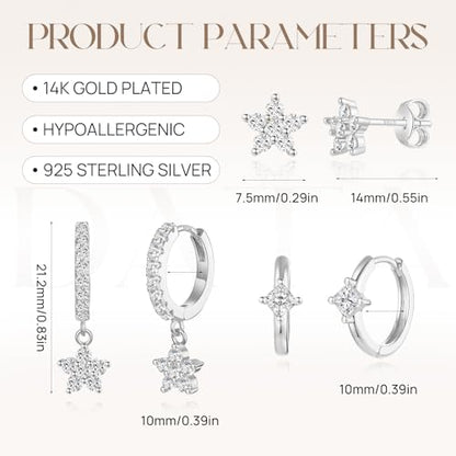 Angelady Gold Hoop Earrings Set for Women, Dainty 14K Gold Plated Flower Moon Cross Dangle Earrings, Hypoallergenic Huggie Hoop Earring Stacks, Stud Earrings for Women Trendy Jewelry Gift - color: Silver,Flower Earrings