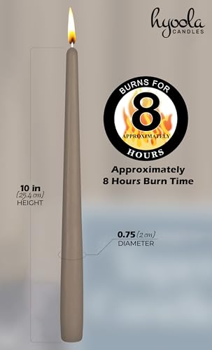 Hyoola Tall Taper Candles - 10 Inch Taupe Grey Unscented Dripless Taper Candles - 8 Hour Burn Time - 4 Pack - color: Taupe Grey, size: 10 Inch
