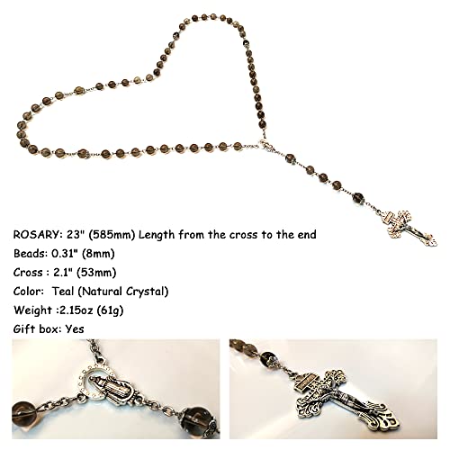 Rosary Beads Chaplet Purple Natural Amethyst Crystal Rosery Cross Catholic gifts - color: Teal