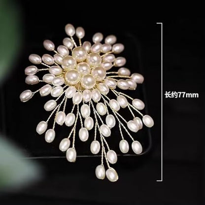 Large White Oval Pearl Floral Beads Brooches Pin for Women Statement Dainty