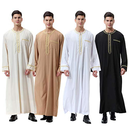 Lenmipot Men's Muslim Clothes Durable Kaftan Robe Dubai Long Gown Ethnic Clothes,1pc Soft Robe - color: A Light Tan, size: Large