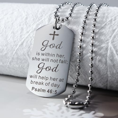 Christian Scripture Religious Dog Tag Necklace,Catholic Bible Verse Baptism Confirmation Sacrament Gifts - style: Psalm 46:5