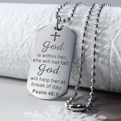 Christian Scripture Religious Dog Tag Necklace,Catholic Bible Verse Baptism Confirmation Sacrament Gifts - style: Psalm 46:5