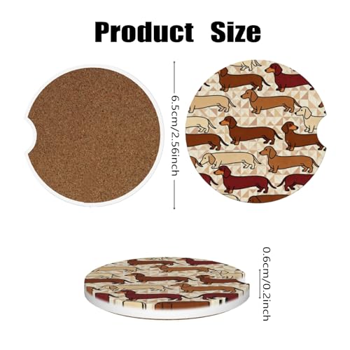 Ceramic Car Cup Coasters 2PCS - Retro Wiener Dog - color: Retro Wiener Dog
