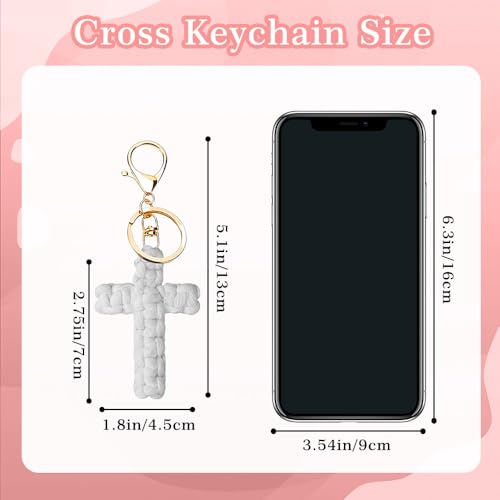Knit Cross keychain Christian Gifts for Women Men Religious Gifts Bohe Backpack Charms Christian Keychain - color: White