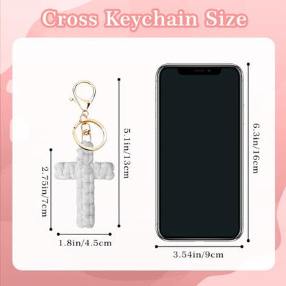 Knit Cross keychain Christian Gifts for Women Men Religious Gifts Bohe Backpack Charms Christian Keychain - color: White