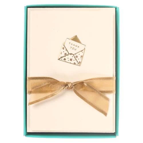 Graphique Just a Note La Petite Presse Boxed Notecards, 10 Embellished Gold Foil Blank"Thank You" Cards with Matching Envelopes and Storage Box, 3.25" x 4.75" - color: Just a note
