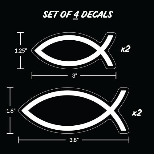 Christian Fish Car Decals - Set of 4 Black White Religious Stickers for Car or Truck Window Icthus Jesus Fish Car Emblem Christian Fish Symbol for Car - style: Christian Fish