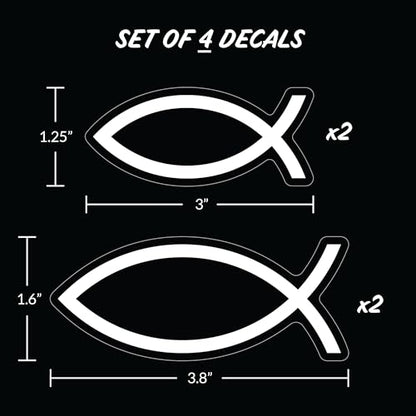 Christian Fish Car Decals - Set of 4 Black White Religious Stickers for Car or Truck Window Icthus Jesus Fish Car Emblem Christian Fish Symbol for Car - style: Christian Fish