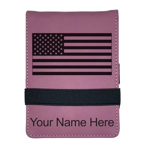 LaserGram Mini Padfolio with Notepad and Pen, Flag of the United States, Personalized Engraving Included (Pink) - color: Pink