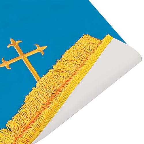 Trinity Church Supply Blue and White Reversible Fleur-de-Lis Cross Communion Table Runner Christian Catholic Church Tabletop Outdoor Indoor Party Table Cloth, 20 Inch x 82 Inch