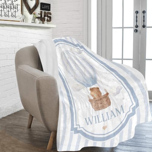 Personalized Baby Blanket with Name, Bear Hot Air Balloon Nursery Blanket - color: Baby Blanket #12